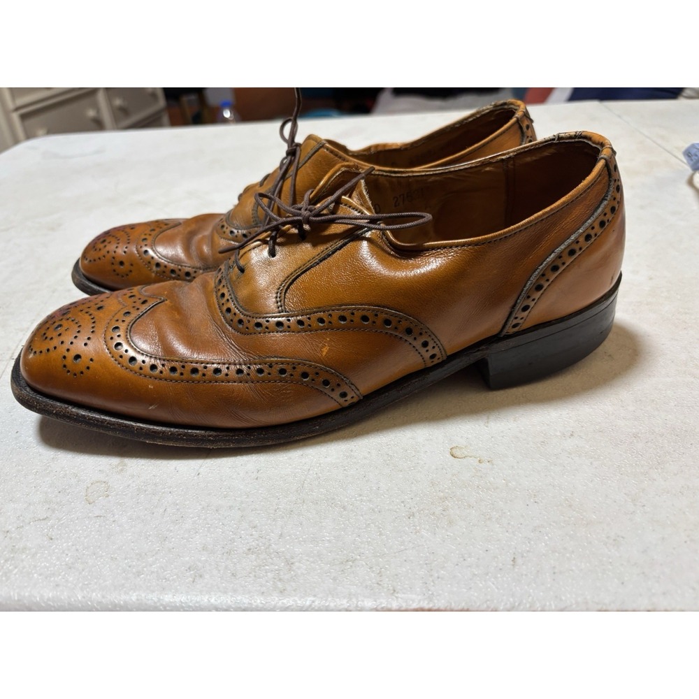 Vint. USA American Gentleman Brown Leather Wingtip Dress Shoes sz‎ 9